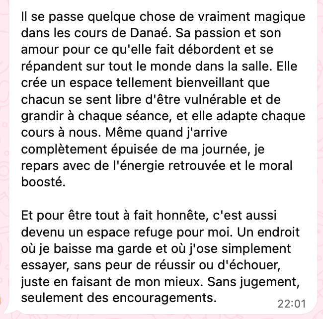 Capture d'écran d'un message WhatsApp reçu après l'atelier