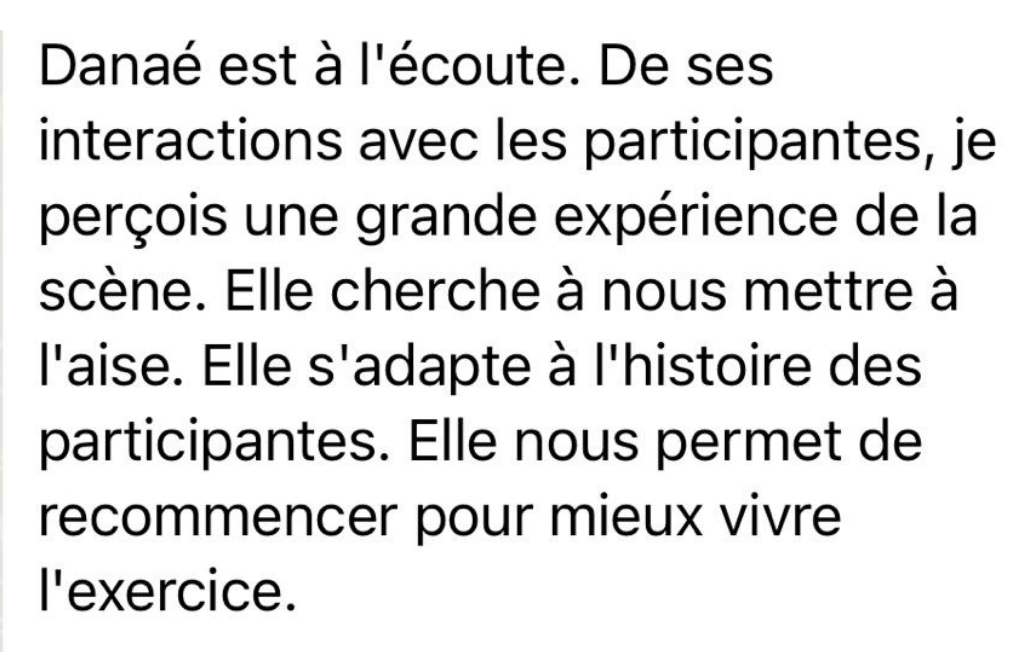 Capture d'écran d'un message WhatsApp reçu après l'atelier